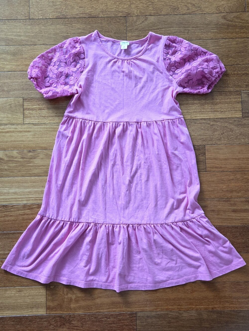 Brand New Crewcuts Girls Cotton Dress With Floral Puff Sleeves Size 12